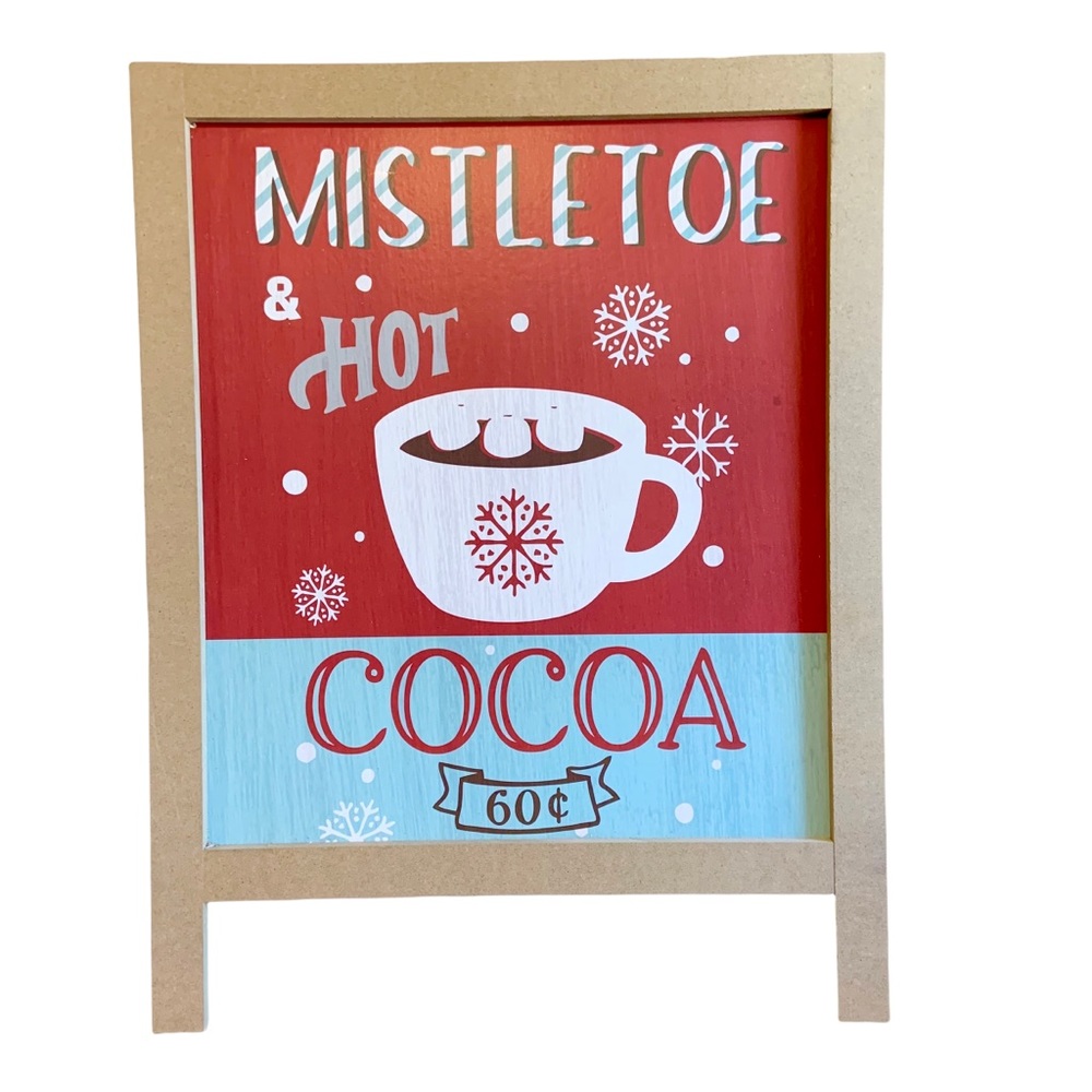 Christmas Mistletoe Hot Cocoa Standing 2-Sided Sign & Chalkboard